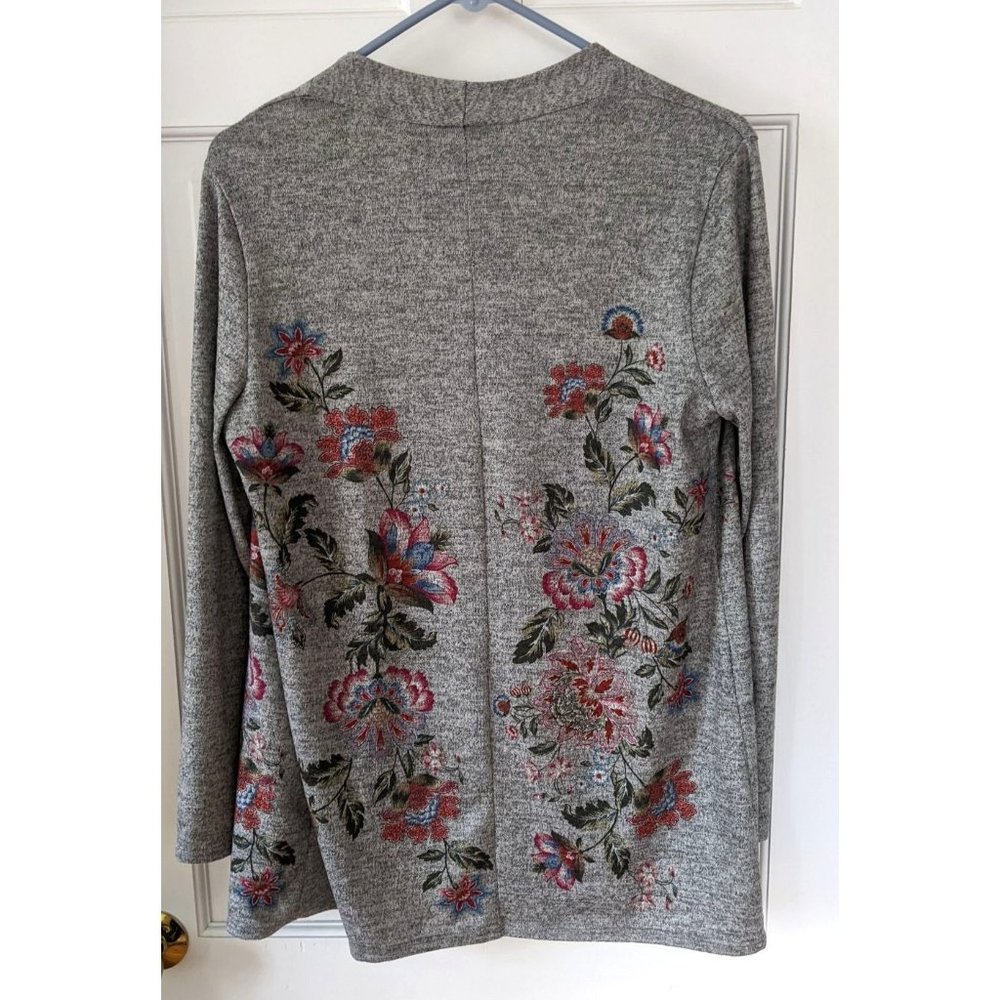 Chico's Women's Long-Sleeve Lightweight Cardigan Open Front Grey Floral Size Sma